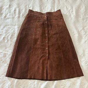 Handmade Brown Leather skirt  28 in Waist 26in Long Metal Front Snap Closure